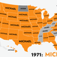 Illustration for article titled Map: Six Decades of the Most Popular Names for Boys, State-by-State